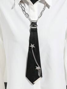 1个DIY吉他星形金属链条领带夹，休闲领带配饰，适合大学、派对、演出、圣诞节装饰等场合。