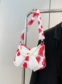 A Brand New Mini Bow Pearl Handbag, Fashionable And Avant-Garde, Made Of Exquisite And Simple Pu+Woven Material, Suitable For School, Shopping, Travel, And Spring Outings. It Is The Best Choice For Girl To Use In Spring And Is The Best Gift For Friends And Classmates - Bow Pearl Handbag - View 4