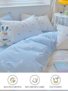 2-Piece Set, Light Blue Small Heart Print, Super Soft, Cute Girl Pattern, Fresh And Compact, Suitable For Spring/Summer Use, Bedding, Pillow Inserts Not Included, Twin/Full/Queen/King Size - Blue and White - View 5
