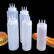 1 pieza, Botella exprimible, Botella de salsa, Botella exprimible de condimento, Botella exprimible de condimento de 3 orificios, Ensalada, Barbacoa, Hornear, Camping, Utensilios de cocina Botella de aderezo para ensalada, salsa de tomate, condimento - Blanco - Ver 2