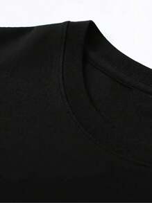 Men's Summer Round Neck Short Sleeved Casual Pure Cotton Print    Letter  Hand Drawn Y2k Style - 黑色 - 查看 3