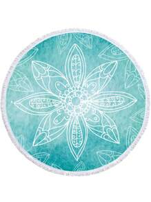 1pc Bohemian Geometric Mandala Print Round Beach Towel, Made Of Polyester Microfiber With Tassels, Multi-Purpose Sun Protection, Picnic Mat, Sofa Cover And Outdoor Decor