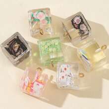 5pcs Assorted Transparent Cube Hanging Decor, DIY Bag Pendant & Keychain Creative Fashion Accessories, Random Mix