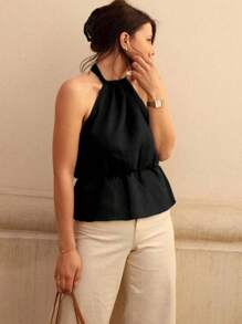 Blusas Casuais Femininas Franzidas com Nó, Confortáveis, para Uso Diário, Deslocamento, Férias - Elegante, Leve, Cor Sólida, Adequada para Casual, Praia, Viagem