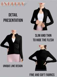 Zipper Front Fitted Running Top, Breathable Naked Feeling Yoga Training Quick-Dry Jacket - Black - View 7