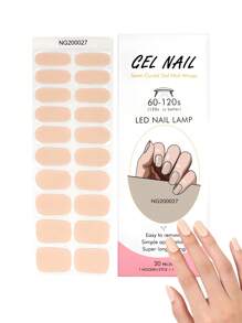 1 Box Natural UV Nail Gel Stickers, Long-Lasting Classic Solid Colors Semi-Cured 20pcs Finger Nail Gel Stickers, Easy To Apply And Remove
