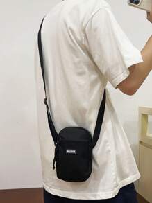 1 Pc Mini Mesh Front Pouch Decor Nylon Men's Shoulder Bag, Casual Crossbody Bag For Shopping, Travel, Holiday Gift - Black - View 5