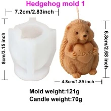 可爱刺猬蜡烛模具硅胶动物香味肥皂工具 DIY 刺猬抱书/心/蘑菇细节石膏雕像树脂粘土家居装饰手工礼品 - 白色 - 查看 11