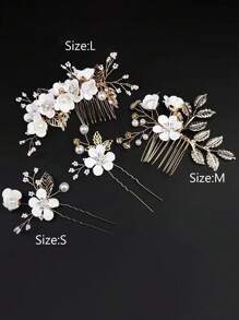 2/3/4 piezas Pasador de pelo con flores y perlas de imitación para mujer, y 1 peineta para bodas, fiestas, tocados estilo bohemio