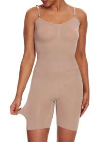 Women's High-Stretch Slimming Bodysuit - Open Crotch Full Coverage Body Shaper, Tummy Control Elastic Lingerie With Adjustable Straps For Everyday Shapewear & Seamless Outfit - 膚色 - 查看 1