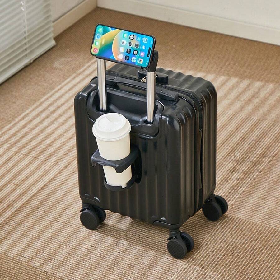 14-Inch Luggage Suitcase, Mini Carry-On Lightweight Trolley Travel Bag With Lock, Suitable For Women And Men In Spring And Autumn - Black - View 1