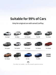 XUDA 新款二合一迷你适配器无线 Carplay 和 Android Auto 适用于 99% 原装有线 Carplay/Android Auto 汽车，有线转无线稳定传输兼容 IOS 10+/Android 11+，USB/USB-C