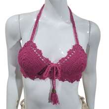 Crochet Top With Pendant Beachwear Spring Summer - Rosa Fucsia - Ver 4