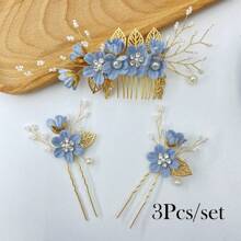 2/3/4 piezas Pasador de pelo con flores y perlas de imitación para mujer, y 1 peineta para bodas, fiestas, tocados estilo bohemio