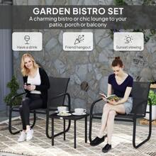 Outsunny Garden Bistro Set, 3 Piece Metal Garden Furniture Set With Mesh Chairs And Square Glass Top Table, Small Balcony Furniture For Outdoor, Patio, Conservatory, Black - Black - View 4