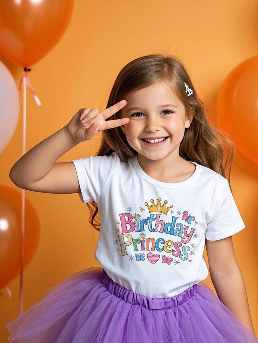 Geburtstags Prinzessin "Happy Birthday Girl" Kurzarm T-Shirt, Mädchen Sommerkleidung, Kinderkleidung