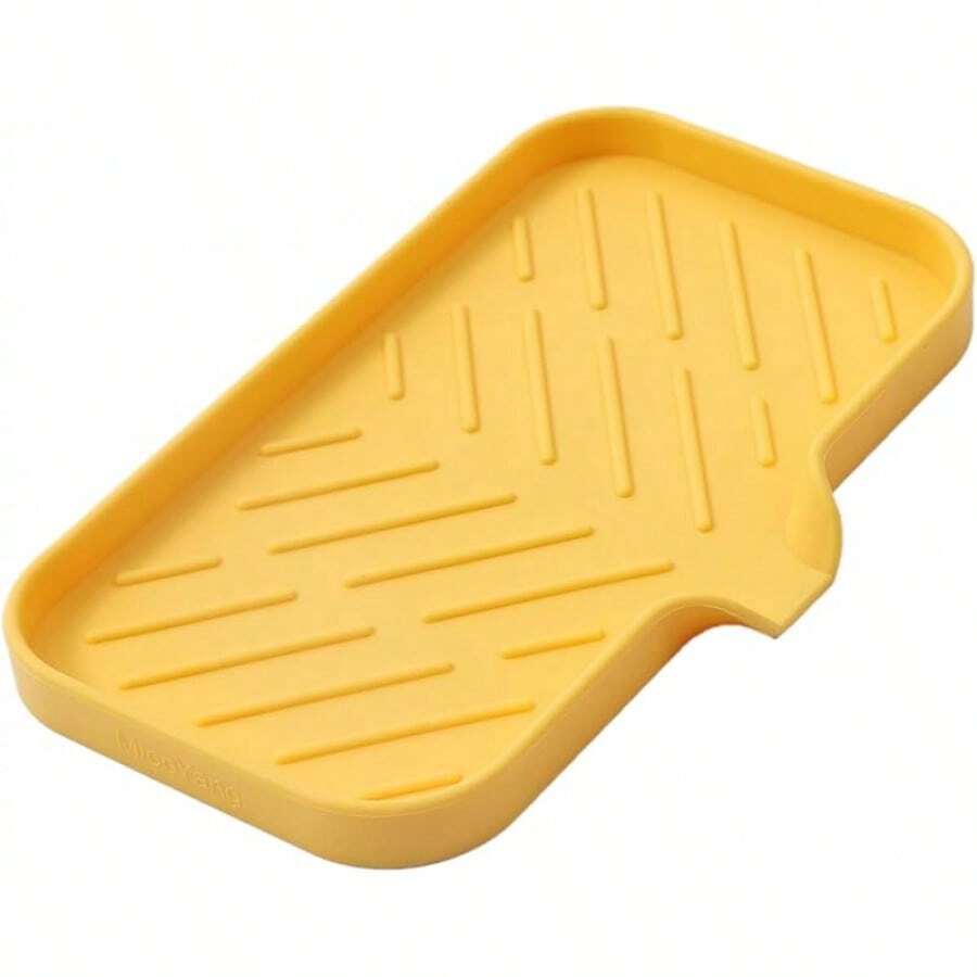 Silicone Bathroom Soap Dishes With Drain Spout-Bathroom And Kitchen Sink Organizer,Sponge Holder,Dish Soap Tray,Perfect For Dispenser,Scrubber,Bottle,Cup On Sink Or Counter-Coffee 4.9"*3.2" - 黃色 - 查看 1
