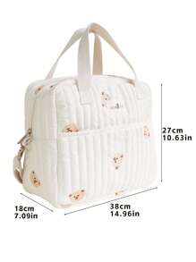 1 件便携式妈咪包，可爱刺绣孕妇婴儿背包单肩斜挎包，适合女孩 - 米色多隻熊 - 查看 2