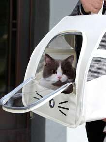 1pc Oxford Cloth Transparent Breathable Pet Carrier Backpack, Suitable For Small Dogs & Cats Up To 5.5kg, Can Be Worn As Backpack, Shoulder Bag Or Handheld, Large Capacity Portable Pet Travel Bag Cat Carrier Cat Backpack Bike Trailer