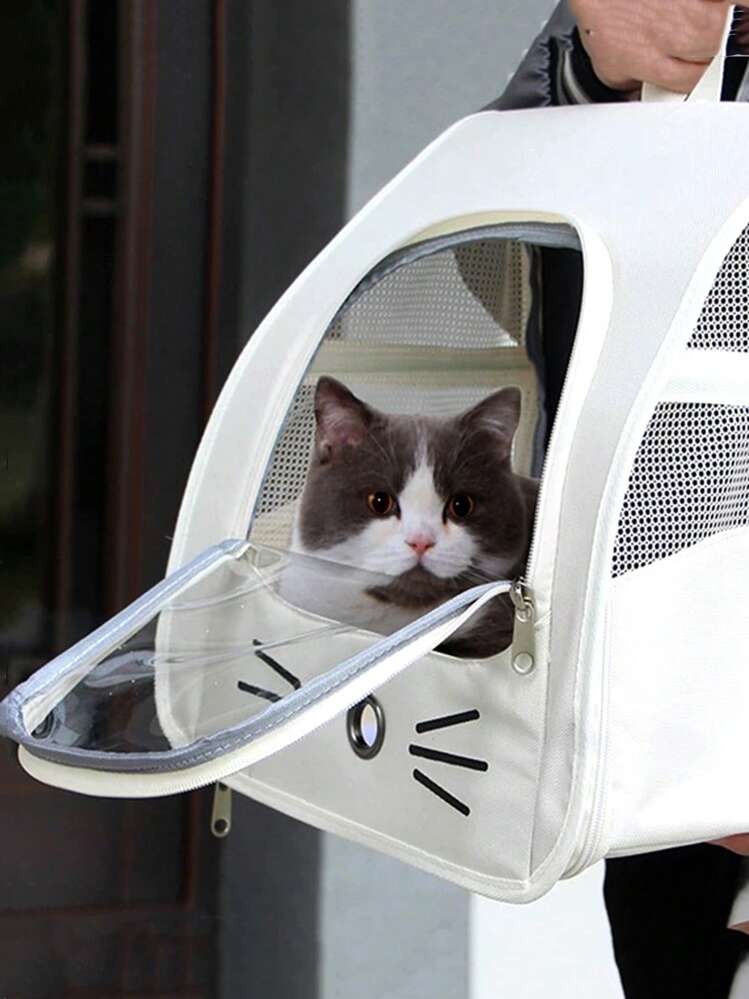 1pc Oxford Cloth Transparent Breathable Pet Carrier Backpack, Suitable For Small Dogs & Cats Up To 5.5kg, Can Be Worn As Backpack, Shoulder Bag Or Handheld, Large Capacity Portable Pet Travel Bag Cat Carrier Cat Backpack Bike Trailer - Multicolor - View 2