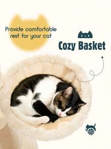 HOOMIC 65 Inch Multi-Level Large Cat Tree Tower For Indoor Cats, Furniture Activity Center With Wide Base, Cozy Plush Cat Perches, Cat Condo With Baskets, Sisal Scratching Posts And Hammock, Beige/Dark Grey/Grey/Pink/Leopard Print/Black&White - 米色 - 查看 5