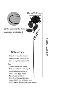 6/10pcs Black Artificial Silk Roses, Fake Flower Bouquet For Halloween Party & Dark Style Decor, Valentine Day, Gift Gifts Birthday Graduation Home Decor Halloween Decor Room Decor