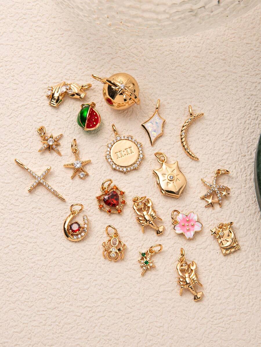 1 件 18K 镀金十二生肖与海洋饰品、占星术、太阳和月亮、邪眼、海星、、复古吊坠，适合 DIY 珠宝制作 - 金色 - 查看 1