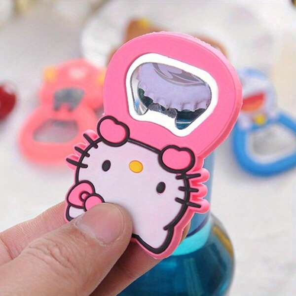 Sanrio 1 apribottiglie in silicone a tema Hello Kitty di Sanrio - design carino rosa, magnetico per frigorifero, adatto per vino e bevande, in ghisa resistente