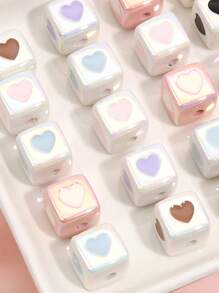 2/10 hạt vuông màu Acrylic 12mm có họa tiết hình trái tim được chạm khắc trên tất cả các mặt - Phụ kiện tự làm cho vòng tay cặp đôi, Quà tặng Ngày của Mẹ - hạt - Xem 2