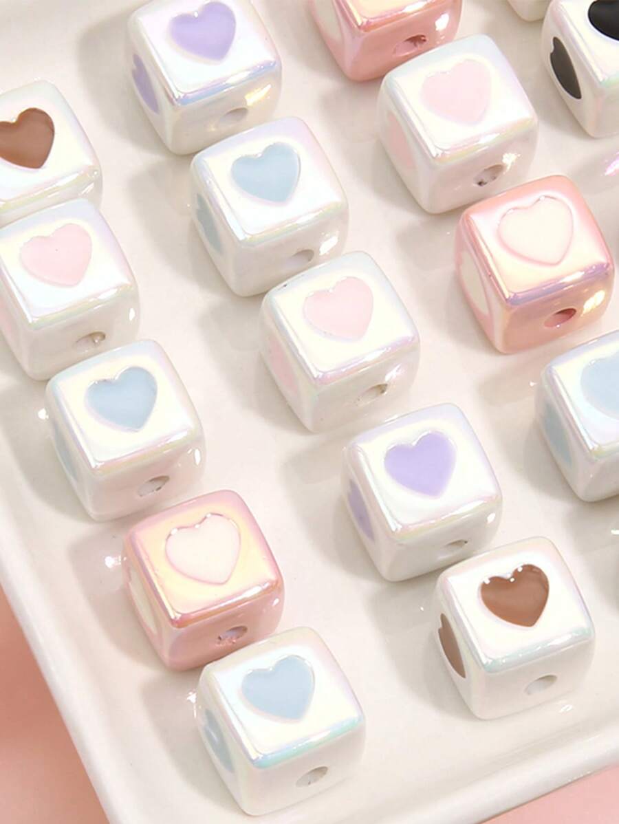 2/10 hạt vuông màu Acrylic 12mm có họa tiết hình trái tim được chạm khắc trên tất cả các mặt - Phụ kiện tự làm cho vòng tay cặp đôi, Quà tặng Ngày của Mẹ