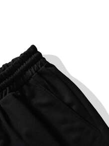 Celana Pendek Pria Kasual dengan Cetakan Huruf Kustom dan Tali Serut di Pinggang, Musim Panas - Hitam - View 6
