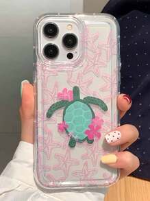 1pc Sea Star & Sea Turtle Print Transparent Air Cushion Protective Phone Case Compatible With Apple Phones - Multicolor - View 1