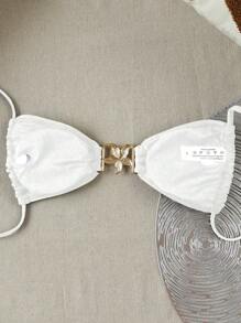 Top de bikini blanc unicolore d'été pour femmes avec attache au cou, Polovedo Official. Idéal pour les vacances, les fêtes et les sorties - Blanc - Voir 3