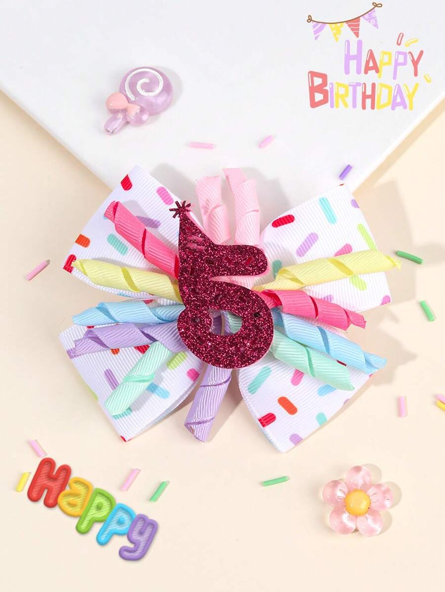 1 件甜美彩色线卷发夹，生日派对数字装饰儿童发饰