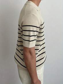 Polo a maniche corte in maglia unisex - Disegno a righe, moda casual estiva con tessuto in maglia morbido. Vestibilità classica per uso quotidiano - Polo in maglia per uomo per uno stile raffinato, top a righe a maniche corte per indossare in comodità