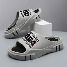 LEYFU 2025 男士夏季休闲人字拖 - 时尚字母印花，舒适按摩鞋垫，防滑 EVA 厚鞋底，轻便透气的设计，适合海滩、泳池、淋浴和日常穿着 - 灰色 - 查看 2