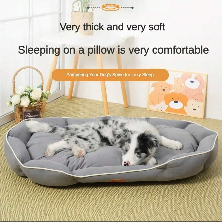 1pc Suede Oval Waterproof Anti-Urine Anti-Dirt Durable Removable & Washable Pet Bed For Small/Medium/Large Dogs & Cats, Suitable For All Seasons, High-Quality Design, Multi-Color Options - Krem - View 1