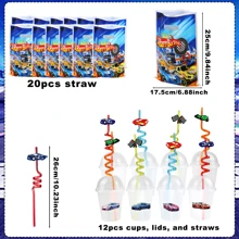 Racing Car Party Favors Set, Including Gift Bags, Straws, Stickers, Keychains, Cups, Lids, Rally Cars, Glow-In-The-Dark Stickers, Bracelets - Perfect For Birthday Parties. 166 Pcs - 彩色 - 查看 4