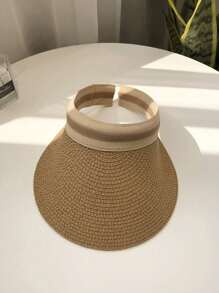 1 pieza Visera de sol de paja de moda para mujer Sombrero de ala ancha enrollable y plegable para playa de verano
