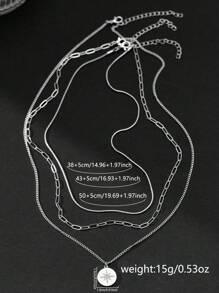 3 Stück/Set Edelstahl Schlangenknochen Kette mit quadratischer Büroklammer Mehrschicht Tragedesign, runder Sonnenblumen Cubic Zirkonia Anhänger, geeignet für den täglichen Gebrauch von Frauen (zufälliger Kettenverschluss & Perlenanzahl)