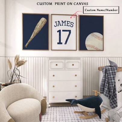 3er Set Personalisierte Namens-Wandkunst Poster - 3-teilige Namens-Leinwandkunst - Individualisierte Baseball-Wandkunst, American Football-Wandkunst, Basketball-Wandkunst Drucke, Jungenzimmer Deko Personalisiertes Namensschild Spielzimmer Muster Jungen Kinderzimmer Wanddekoration - Einzigartige Geschenkidee für Kinderzimmer, Nursery, Esszimmer - Ungerahmte Innenraumdrucke, wahlweise mit Rahmen
