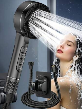 (1 pièce Pomme de douche/3 pièces Set) Douche haute pression économe en eau en ABS réglable avec 4 réglages, tuyau en acier inoxydable de 1,5 m et support mural en ABS