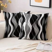 1/2/4 piezas Fundas de almohada abstractas onduladas en blanco y negro modernas de 17.7x17.7 pulgadas, de tela suave con impresión por un solo lado y cierre de cremallera, lavables a máquina - perfectas para la decoración de la sala de estar y el dormitorio, sin incluir los rellenos de las almohadas, almohadas de tiro para el dormitorio