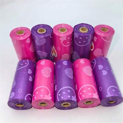 10 Rolls/150 Bags Pet Waste Bags With Strawberry Scented Pattern, Effectively Contain Odor, Leak-Proof Design, Suitable For Cleaning Cat/Dog Waste And Household Cleaning
