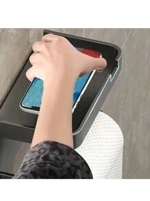 Adhesive Toilet Paper Holder Wall Mounted With Phone Holder Shelf, Plastic, No Need To Drill, For Bathroom, Tissue, Hair Dryer