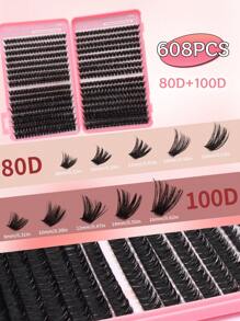 608pcs Eyelash Cluster, D-Curl, 608pcs Individual Lashes 80D+100D Curl 8-16mm, DIY Lash Bundle Natural Look & Super Thick & Intelligent & Super Soft & Super Lightweight Reusable Individual Segment False Eyelashes Extension Kit, Suitable For Beginners Use At Home Or Travel, Daily Life & Wedding & Date & Party & Music Festival & Halloween Lash Clusters, Eyelash Clusters, Individual Eyelashes, Lashes, Fake Lashes - D - View 4