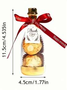 1 件透明香槟瓶和糖果盒酒瓶、婚礼礼品盒、带配件、香槟瓶盒糖果礼品塑料派对礼品婚礼、赠品、派对礼品盒、创意透明婚礼香槟瓶、圣诞糖果储物瓶、圣诞婚礼装饰用品（注：丝带字母随机发货。）