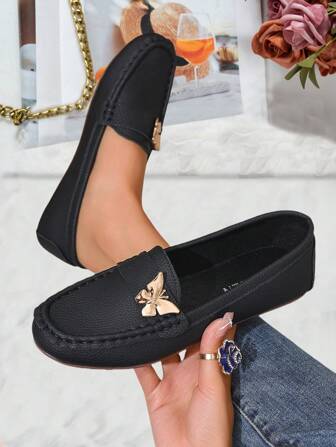 女士平底休闲一脚蹬乐福鞋，柔软皮革透气护士鞋，时尚百搭轻便妈妈鞋