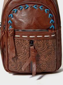 1pc Embossed Retro Design PU Women Chest Bag, Can Be Used As Shoulder Bag Or Backpack - Chocolate Brown - View 10