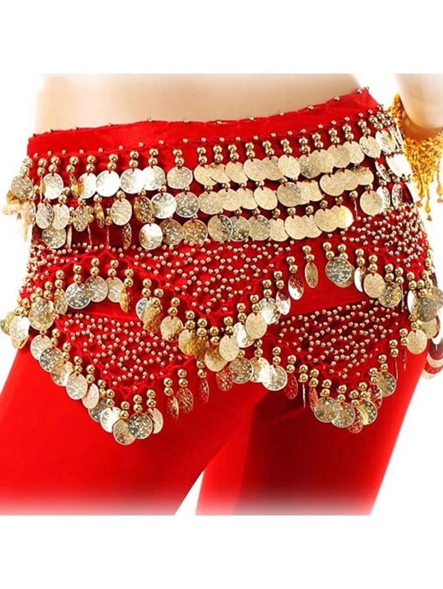 Female Belly Dance Waist Chain Shiny Coin Belly Dance Hip Scarf Velvet Dance Costume Oriental Hip Scarf Belt Jewelry - Multicolor - View 1